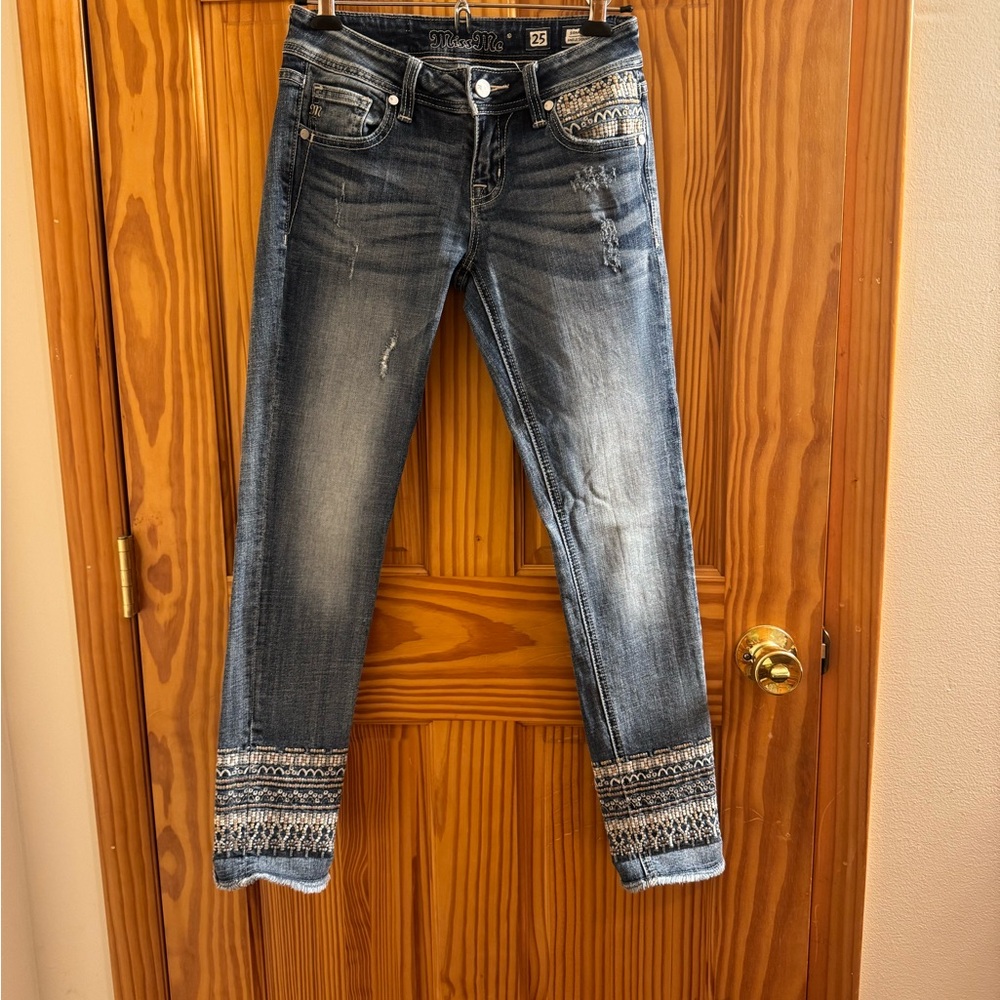 Miss Me Blue Embroidered Ankle Jeans